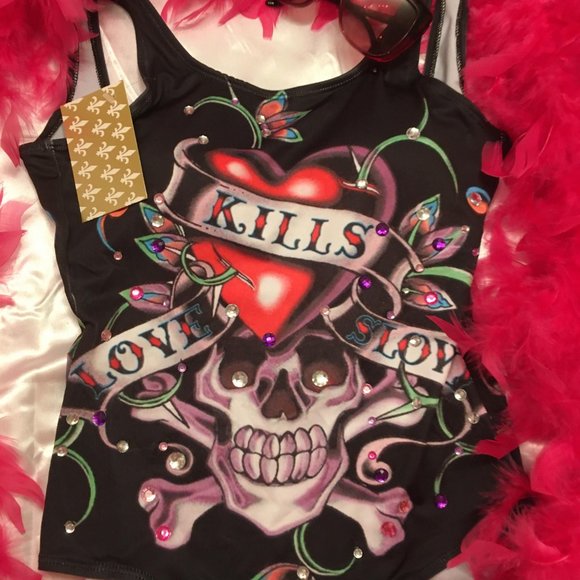 RARE y2k style Ed Hardy dress with gorgeous graphics and crystal details! - Picture 3 of 13